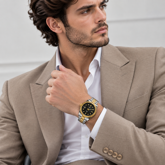 Men's Fluted Bezel Steel Watch – Honeycomb Dial, Date Display