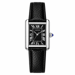 Men’s Rectangular Luxury Watch – Black Dial, Roman Numerals & Leather Strap