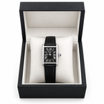 Men’s Rectangular Luxury Watch – Black Dial, Roman Numerals & Leather Strap