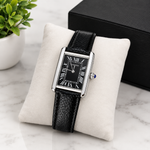 Men’s Rectangular Luxury Watch – Black Dial, Roman Numerals & Leather Strap