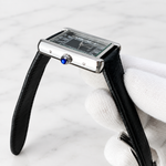Men’s Rectangular Luxury Watch – Black Dial, Roman Numerals & Leather Strap