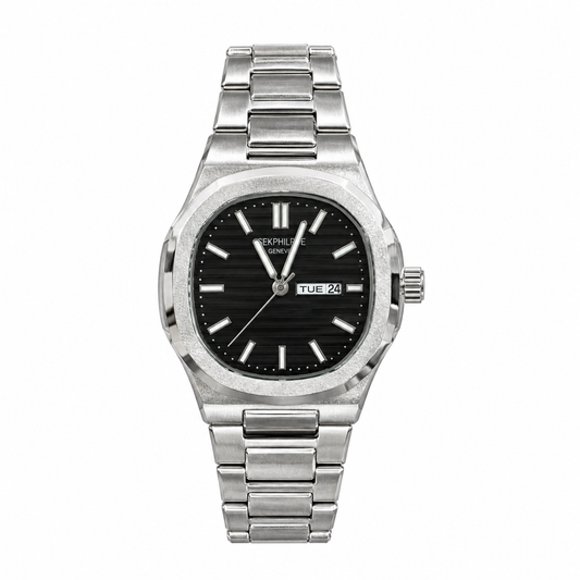 Men's Luxury Steel Sports Watch Nautilus-Style Design  Day Date Display