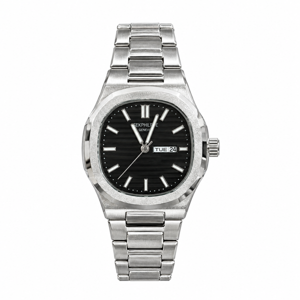Men's Luxury Steel Sports Watch Nautilus-Style Design  Day Date Display