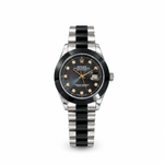 Men's Two-Tone Steel Watch Black Dial with Crystal Markers, Date Display