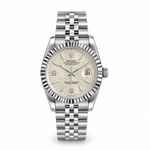 Men’s Semi-Automatic Steel Watch – Fluted Bezel, Champagne Textured Dial & Date Display