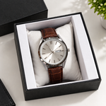 Men's Dress Watch – Leather Style Strap, Day-Date Display, Classic Round Case