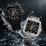 Curen Men's Square Chronograph Watch – Skeleton Dial, Steel Bracelet, 2 Finish Options