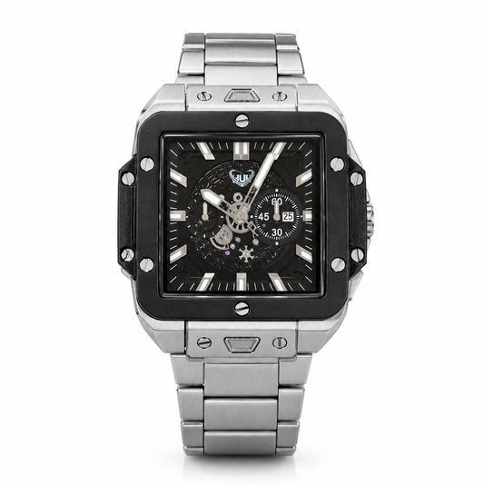 Curen Men's Square Chronograph Watch – Skeleton Dial, Steel Bracelet, 2 Finish Options
