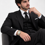 Men’s Two-Tone Automatic Watch – Silver Dial, Gold Bezel, Diamond-Style Markers & Date Display