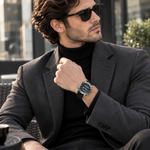 Men's Analog-Digital Watch – Leather Strap, Dual Time Display, Water Resistant 3ATM