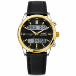 Men's Analog-Digital Watch – Leather Strap, Dual Time Display, Water Resistant 3ATM