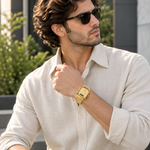 Men's Square Analog-Digital Watch – Steel Bracelet, Water Resistant 3ATM