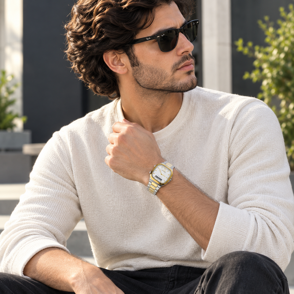 Men's Square Analog-Digital Watch – Steel Bracelet, Water Resistant 3ATM