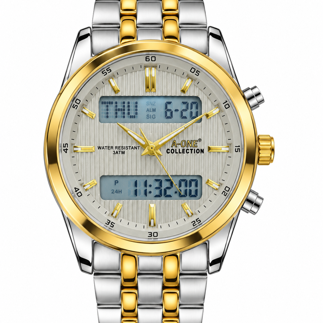 Men's Analog-Digital Watch – Steel Bracelet, Water Resistant 3ATM