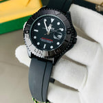 Luxury Black & Gold Yacht Master Style Watch for Men – Premium Silicone Strap, Date Display