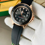 Luxury Black & Gold Yacht Master Style Watch for Men – Premium Silicone Strap, Date Display