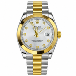 Men’s Two-Tone Automatic Watch – Silver Dial, Gold Bezel, Diamond-Style Markers & Date Display