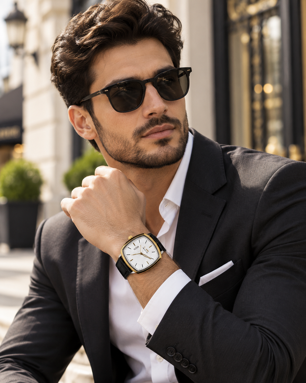Men's Square Dial Watch – White / Gold – model