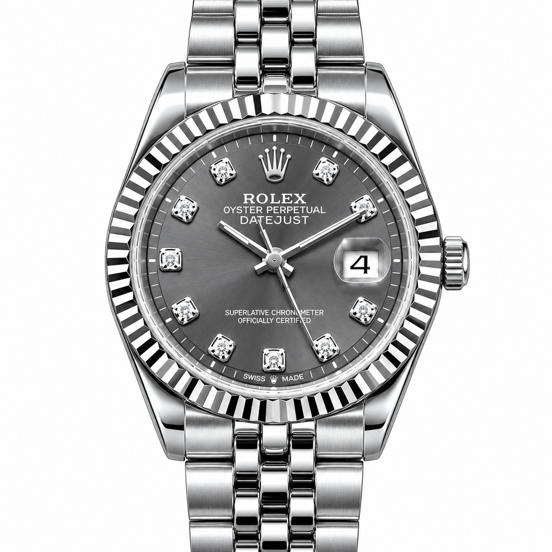 Women’s Elegant Bracelet Watch – Fluted Bezel, Crystal-Style Markers & Date